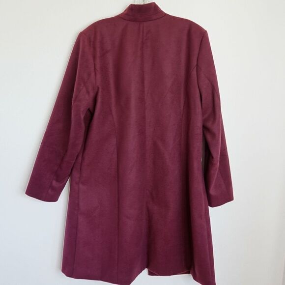 H by Halston Knee Length Snap Front Coat with Notch Collar Maroon Burgundy Size - Picture 5 of 14